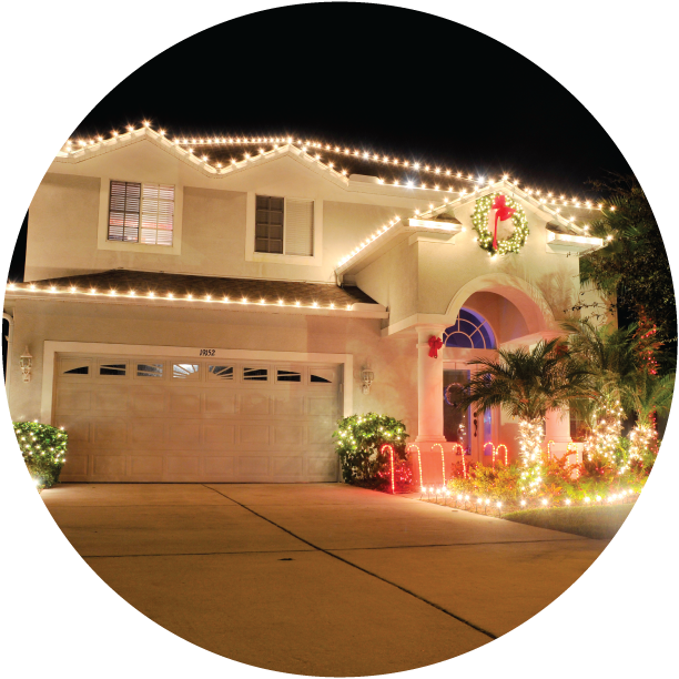 Residential Christmas lights at night